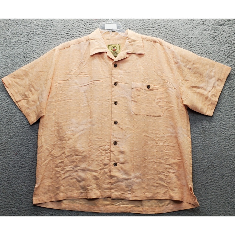 Joe Marlin Original Outfitters Hawaiian Shirt Mens XL Orange Rayon Button-Up